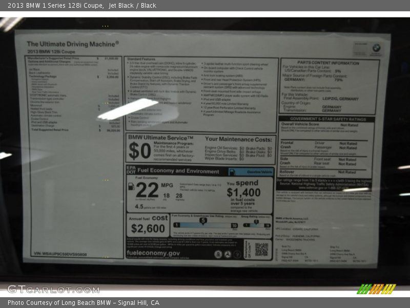 Jet Black / Black 2013 BMW 1 Series 128i Coupe