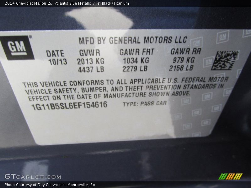 Atlantis Blue Metallic / Jet Black/Titanium 2014 Chevrolet Malibu LS