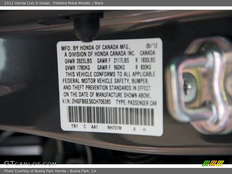 Polished Metal Metallic / Black 2012 Honda Civic Si Sedan
