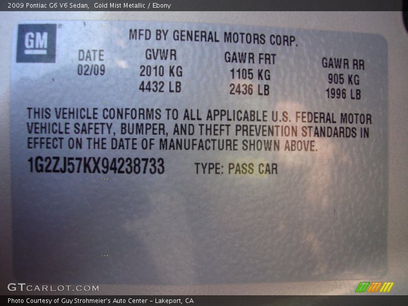 Gold Mist Metallic / Ebony 2009 Pontiac G6 V6 Sedan