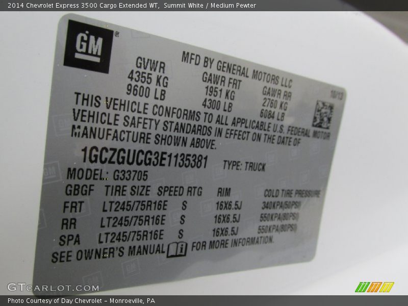 Summit White / Medium Pewter 2014 Chevrolet Express 3500 Cargo Extended WT