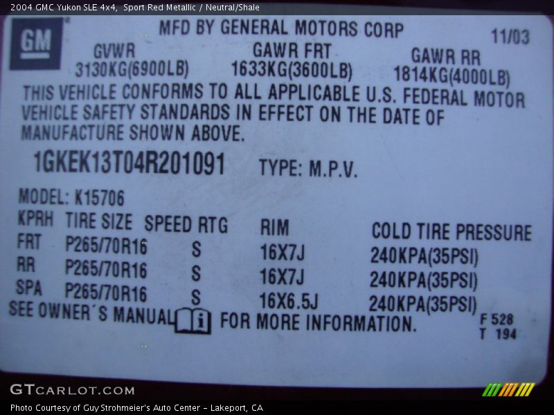 Sport Red Metallic / Neutral/Shale 2004 GMC Yukon SLE 4x4