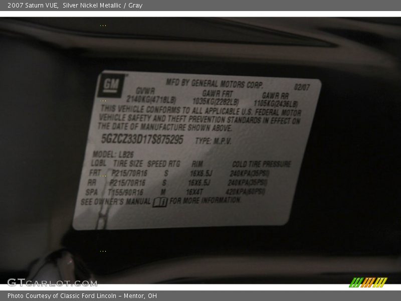 Silver Nickel Metallic / Gray 2007 Saturn VUE