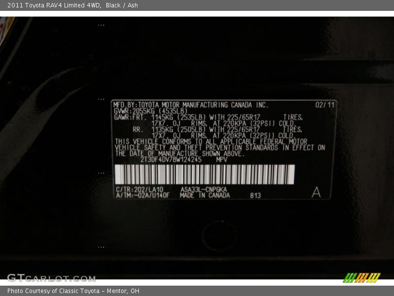 Black / Ash 2011 Toyota RAV4 Limited 4WD