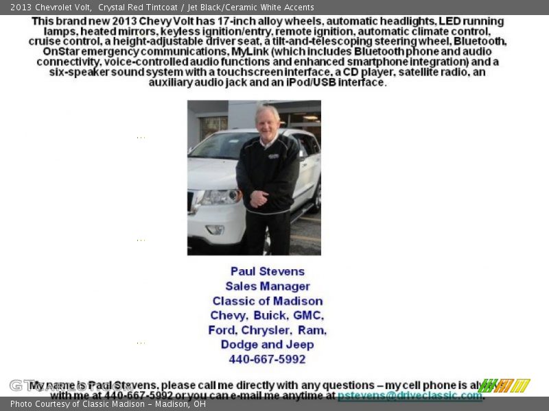 Crystal Red Tintcoat / Jet Black/Ceramic White Accents 2013 Chevrolet Volt
