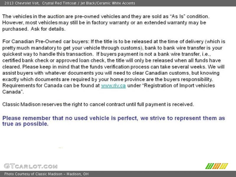 Crystal Red Tintcoat / Jet Black/Ceramic White Accents 2013 Chevrolet Volt