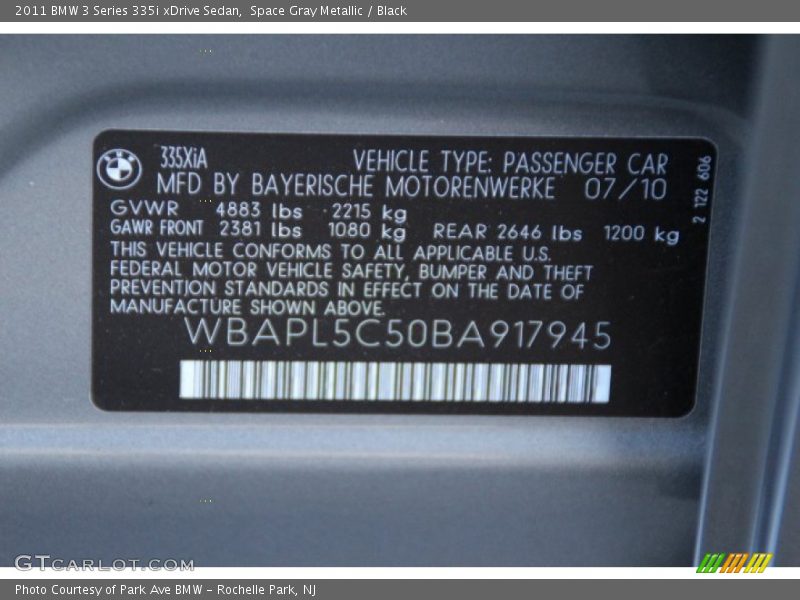 Space Gray Metallic / Black 2011 BMW 3 Series 335i xDrive Sedan
