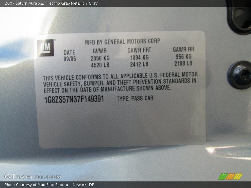 Techno Gray Metallic / Gray 2007 Saturn Aura XE