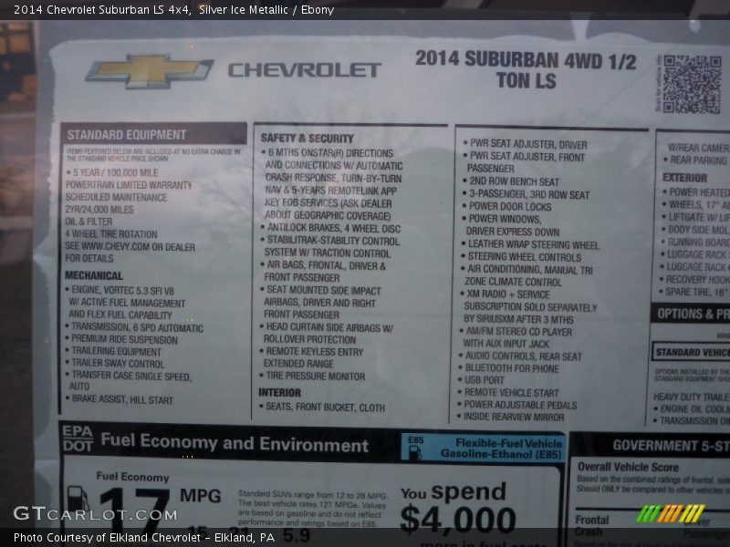  2014 Suburban LS 4x4 Window Sticker