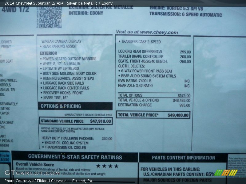  2014 Suburban LS 4x4 Window Sticker