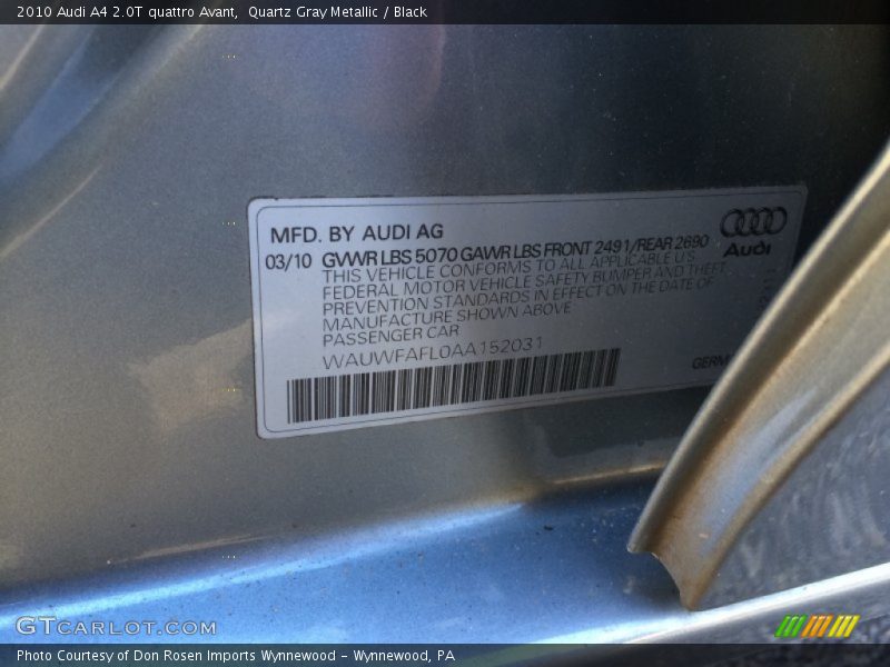 Quartz Gray Metallic / Black 2010 Audi A4 2.0T quattro Avant
