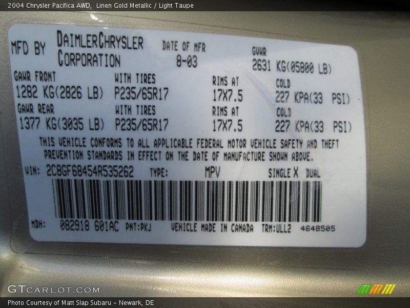 Linen Gold Metallic / Light Taupe 2004 Chrysler Pacifica AWD