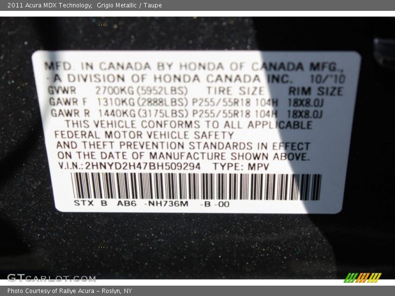 Grigio Metallic / Taupe 2011 Acura MDX Technology