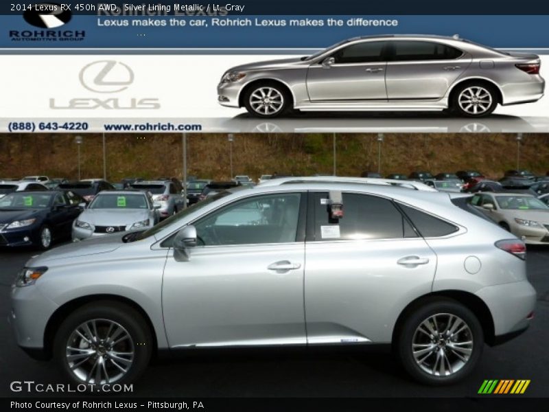 Silver Lining Metallic / Lt. Gray 2014 Lexus RX 450h AWD
