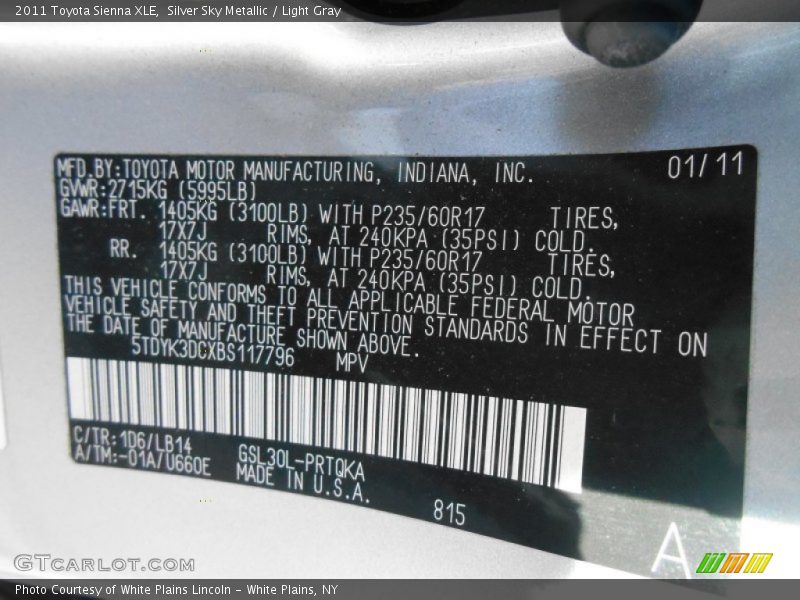 Silver Sky Metallic / Light Gray 2011 Toyota Sienna XLE