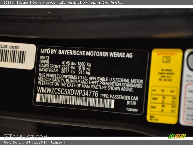Absolute Black / Leather/Cloth Pure Red 2013 Mini Cooper S Countryman ALL4 AWD