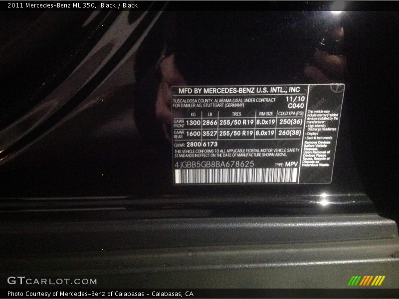 Black / Black 2011 Mercedes-Benz ML 350