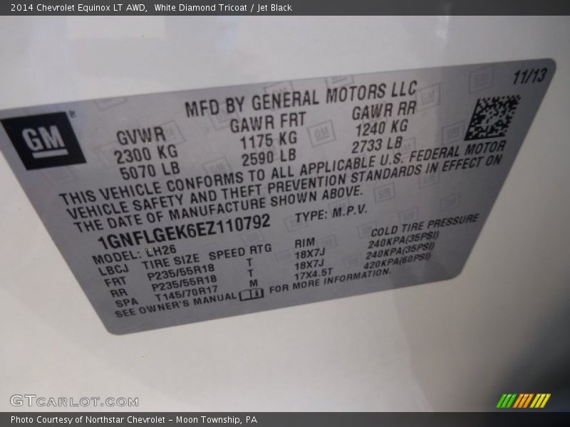 White Diamond Tricoat / Jet Black 2014 Chevrolet Equinox LT AWD