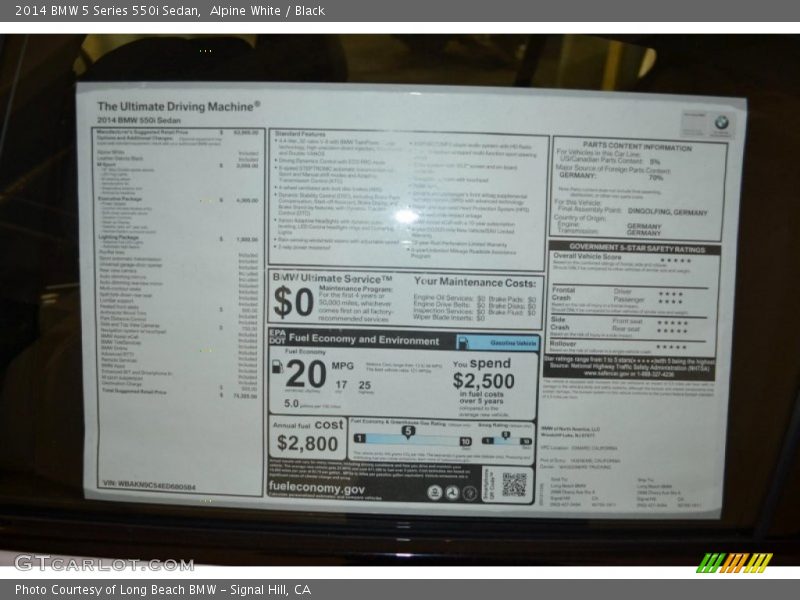 Alpine White / Black 2014 BMW 5 Series 550i Sedan