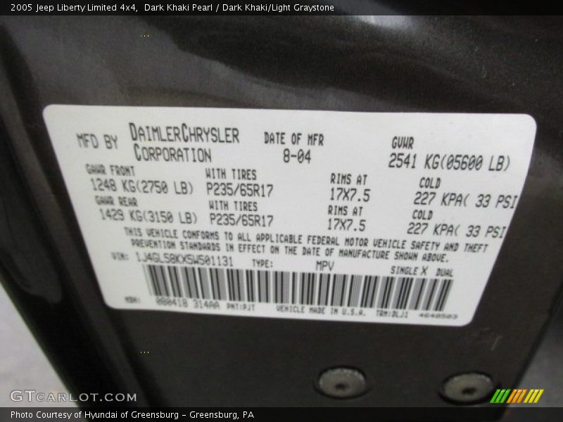 Dark Khaki Pearl / Dark Khaki/Light Graystone 2005 Jeep Liberty Limited 4x4