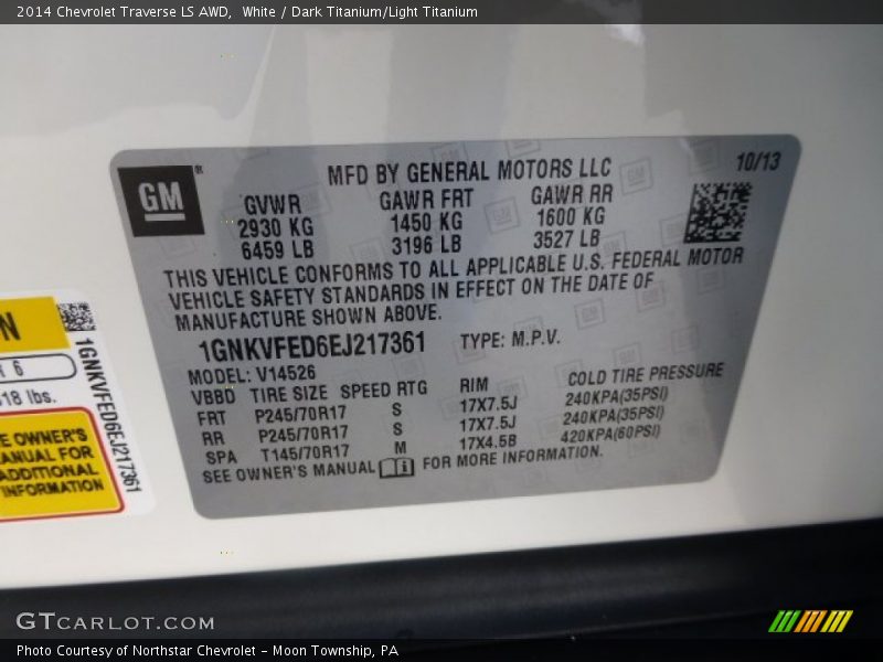 White / Dark Titanium/Light Titanium 2014 Chevrolet Traverse LS AWD