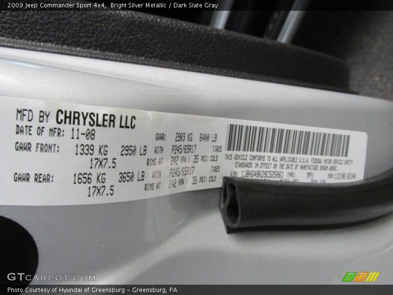 Bright Silver Metallic / Dark Slate Gray 2009 Jeep Commander Sport 4x4