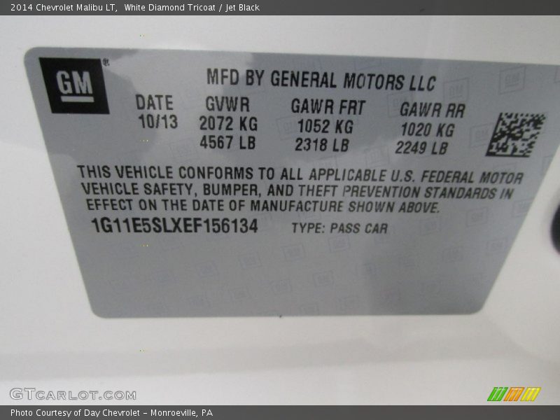 White Diamond Tricoat / Jet Black 2014 Chevrolet Malibu LT