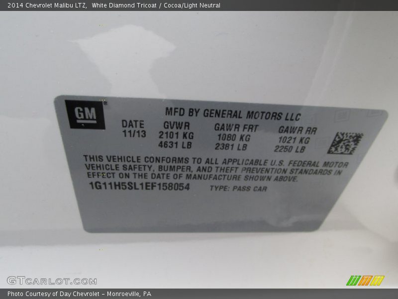 White Diamond Tricoat / Cocoa/Light Neutral 2014 Chevrolet Malibu LTZ
