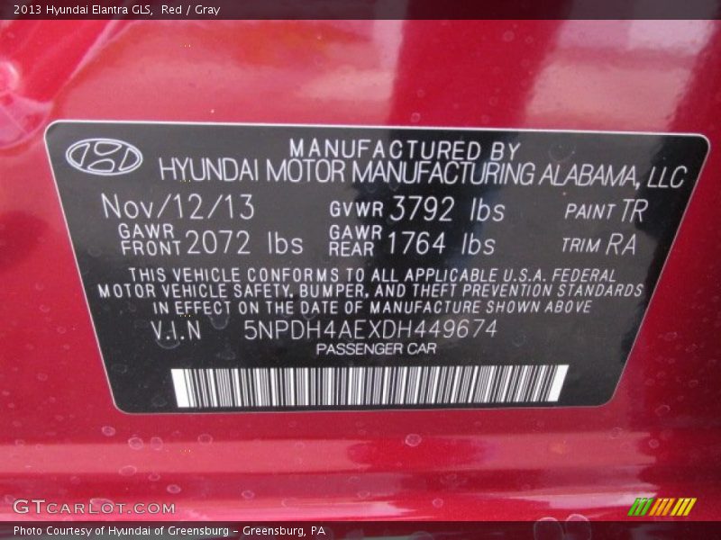 Red / Gray 2013 Hyundai Elantra GLS