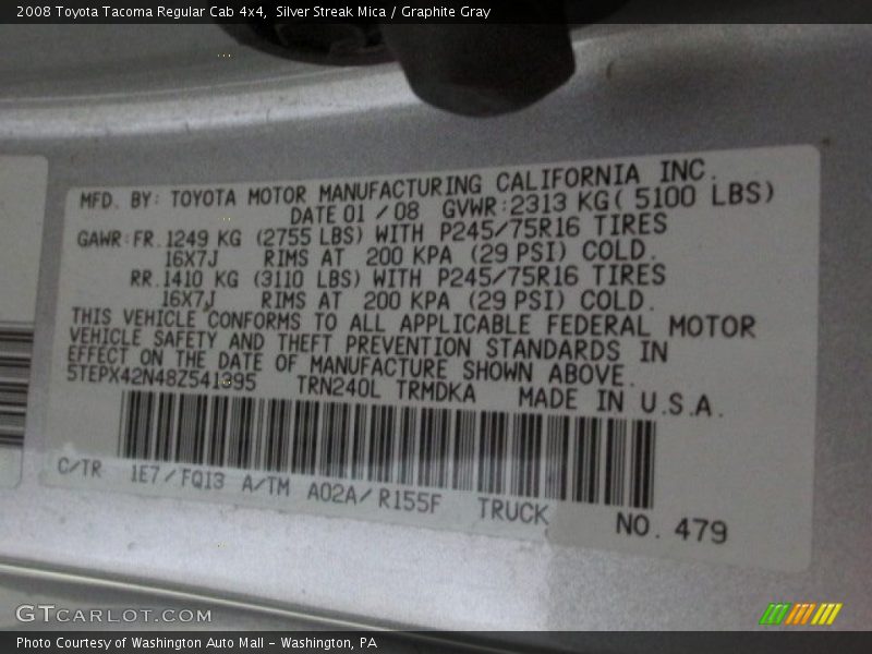 Silver Streak Mica / Graphite Gray 2008 Toyota Tacoma Regular Cab 4x4