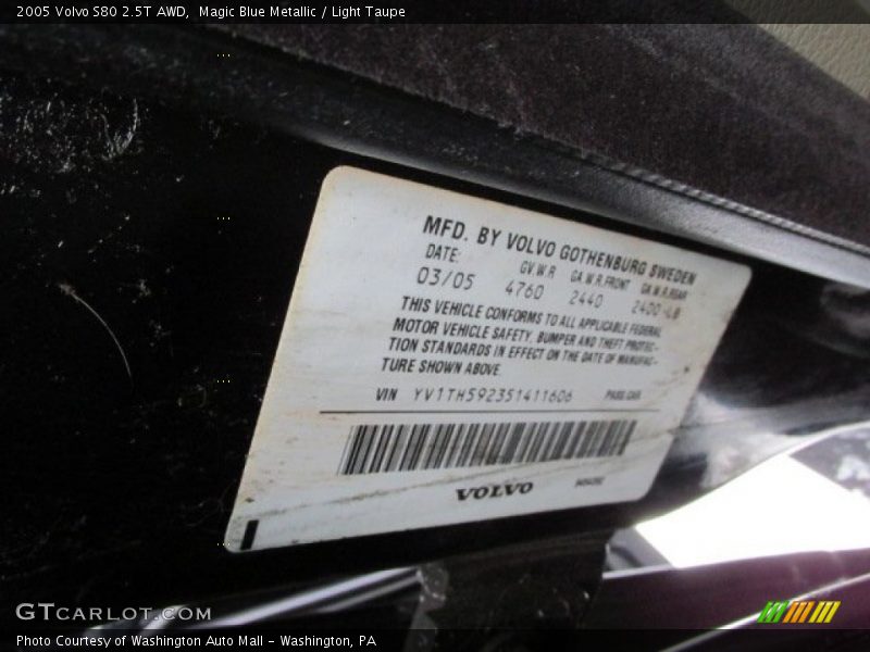 Magic Blue Metallic / Light Taupe 2005 Volvo S80 2.5T AWD