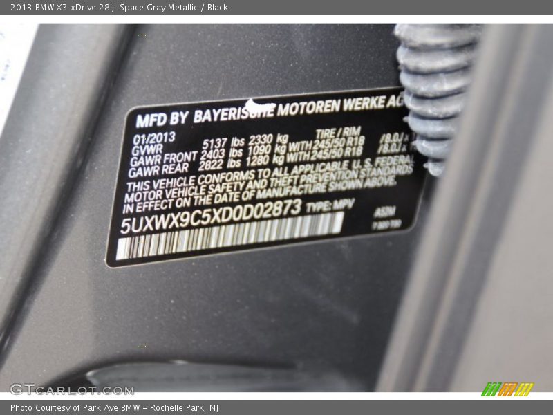 Space Gray Metallic / Black 2013 BMW X3 xDrive 28i