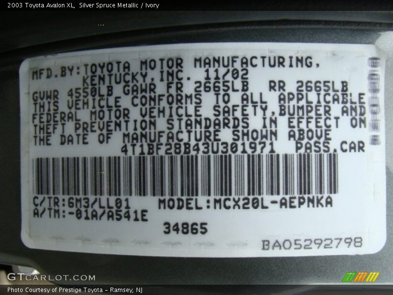Silver Spruce Metallic / Ivory 2003 Toyota Avalon XL