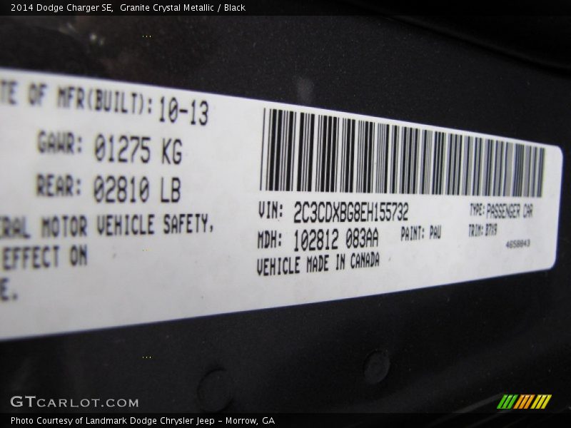 Granite Crystal Metallic / Black 2014 Dodge Charger SE