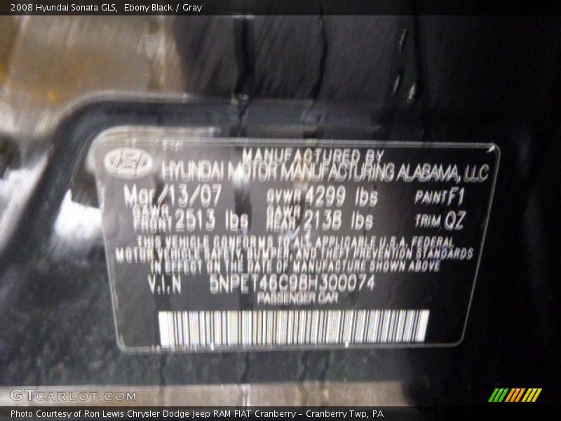 Ebony Black / Gray 2008 Hyundai Sonata GLS