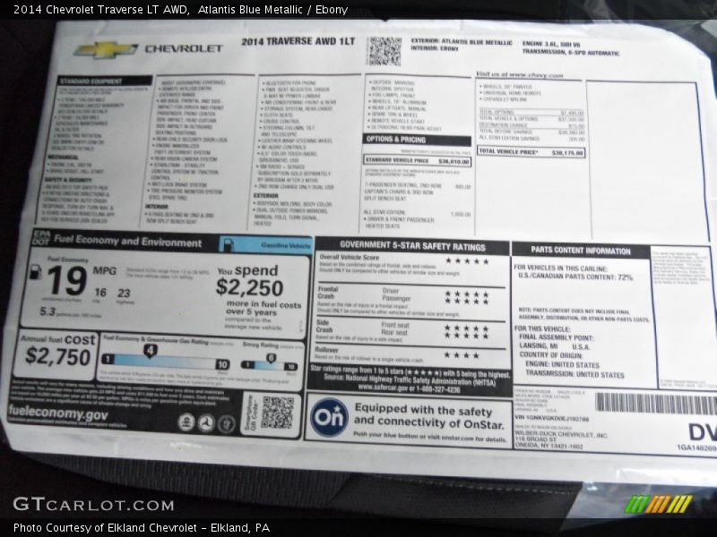 Atlantis Blue Metallic / Ebony 2014 Chevrolet Traverse LT AWD