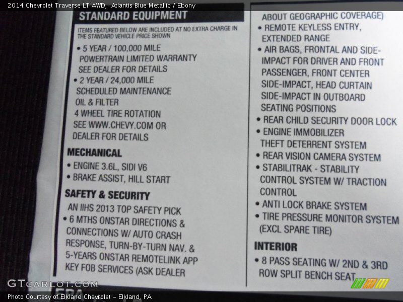 Atlantis Blue Metallic / Ebony 2014 Chevrolet Traverse LT AWD