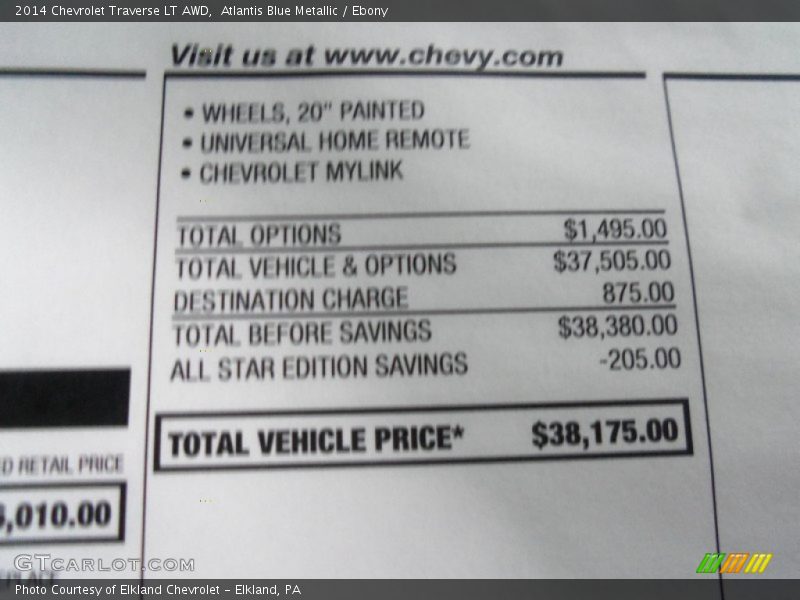 Atlantis Blue Metallic / Ebony 2014 Chevrolet Traverse LT AWD