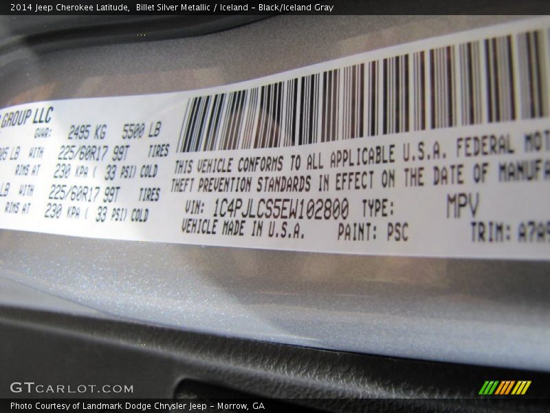 Billet Silver Metallic / Iceland - Black/Iceland Gray 2014 Jeep Cherokee Latitude