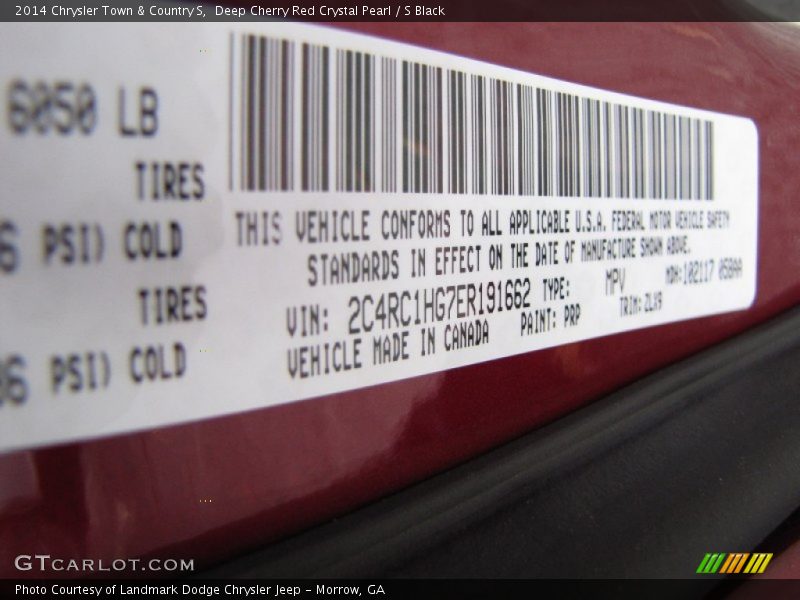 2014 Town & Country S Deep Cherry Red Crystal Pearl Color Code PRP