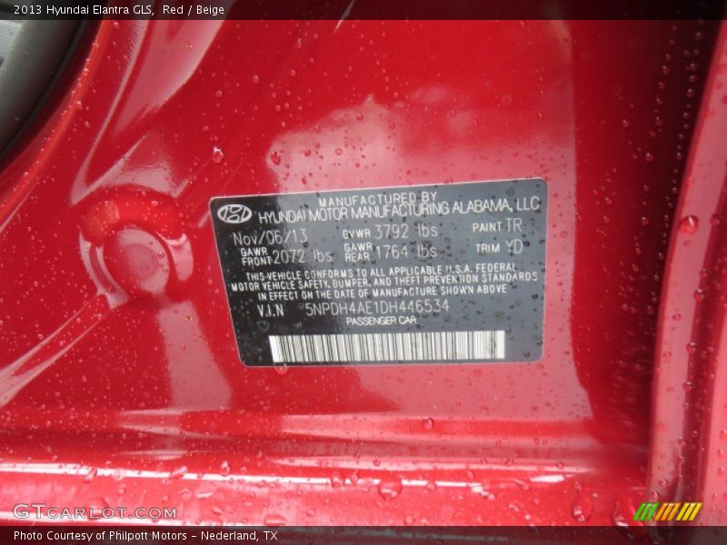 Red / Beige 2013 Hyundai Elantra GLS