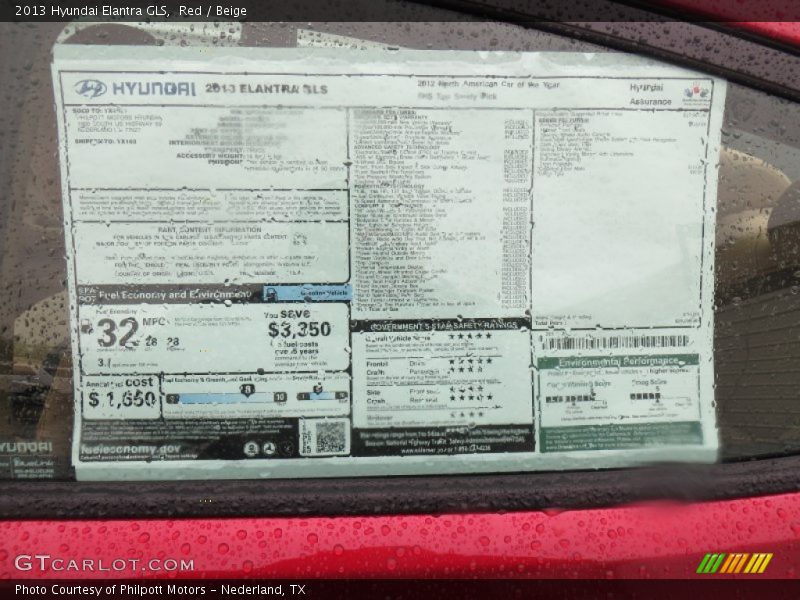 Red / Beige 2013 Hyundai Elantra GLS