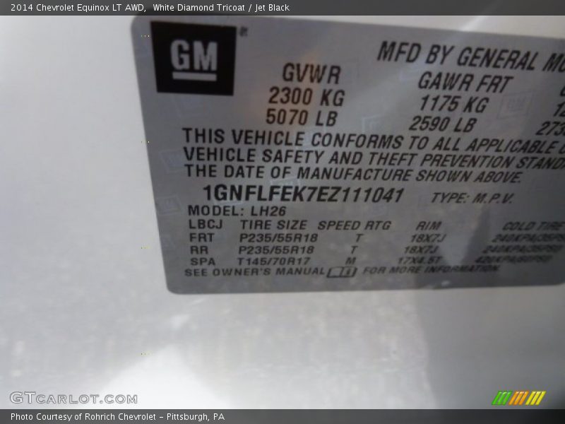 White Diamond Tricoat / Jet Black 2014 Chevrolet Equinox LT AWD
