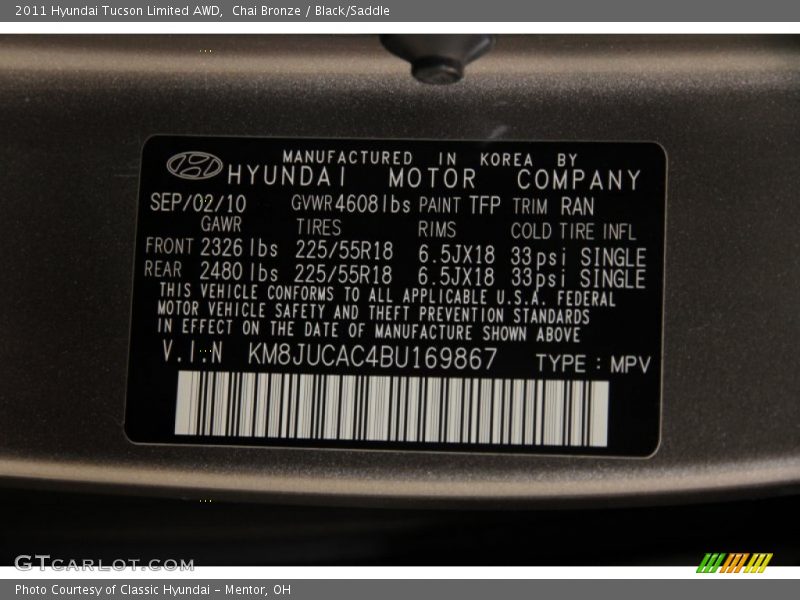 Chai Bronze / Black/Saddle 2011 Hyundai Tucson Limited AWD