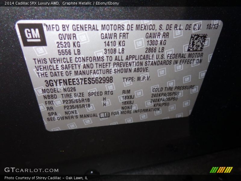 Graphite Metallic / Ebony/Ebony 2014 Cadillac SRX Luxury AWD
