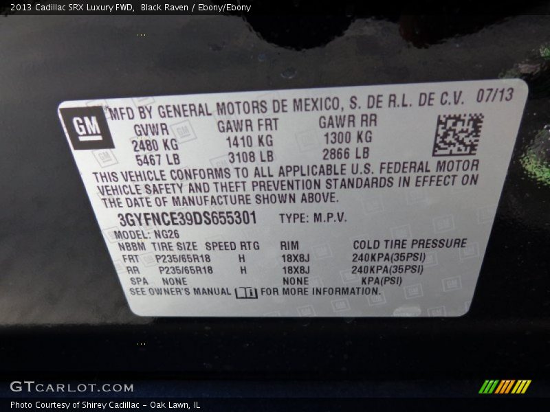 Black Raven / Ebony/Ebony 2013 Cadillac SRX Luxury FWD