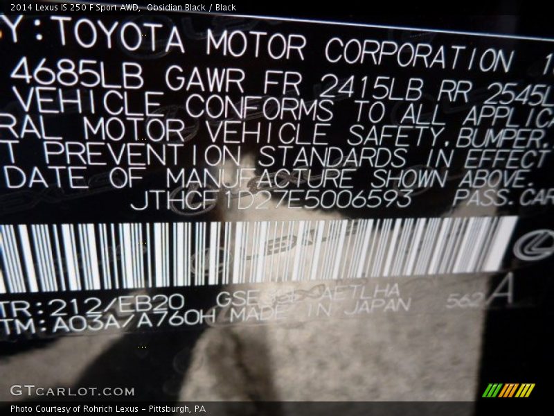 Obsidian Black / Black 2014 Lexus IS 250 F Sport AWD