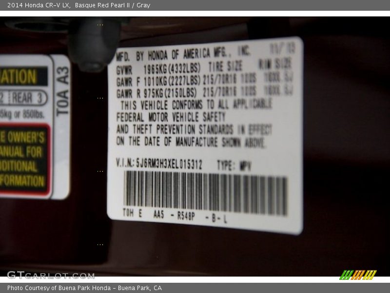 Basque Red Pearl II / Gray 2014 Honda CR-V LX