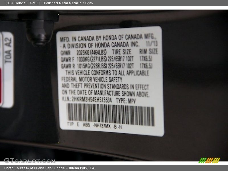 Polished Metal Metallic / Gray 2014 Honda CR-V EX
