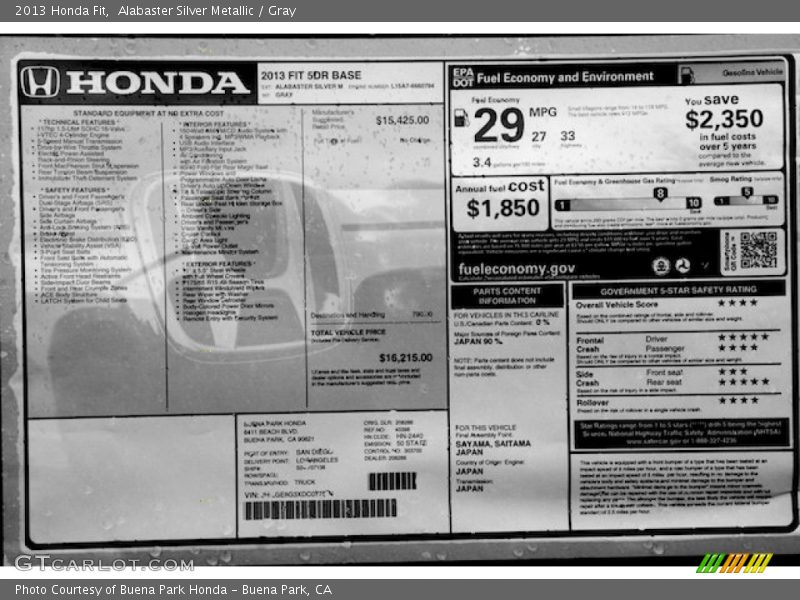 Alabaster Silver Metallic / Gray 2013 Honda Fit